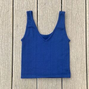 Aeropostale Women’s Ribbed V-Neck Fitted Crop Tank Blue Size Small